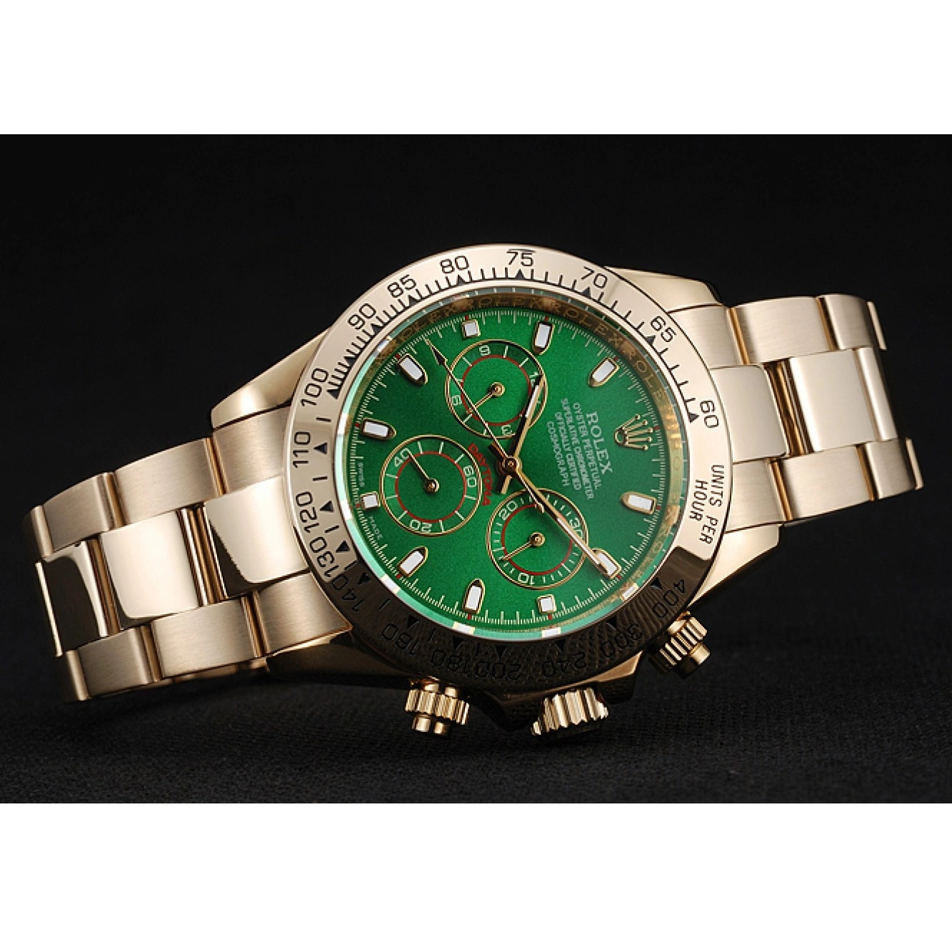 Aaa replica watch And Daytona 1454244 Dial Rolex Bracelet Green Gold Cosmograph Case 0817
